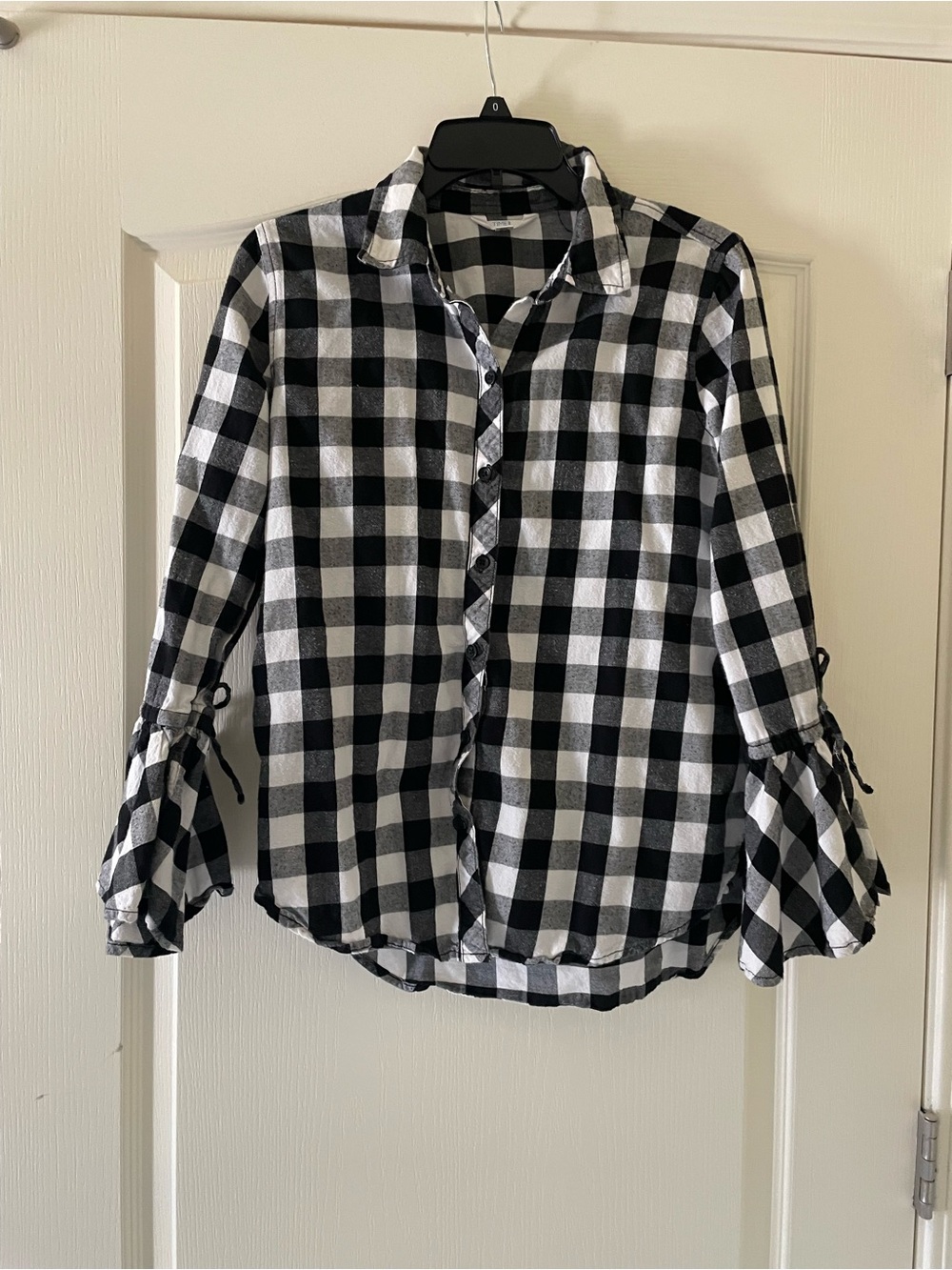 Black and white checked shirt with bell sleeves S
